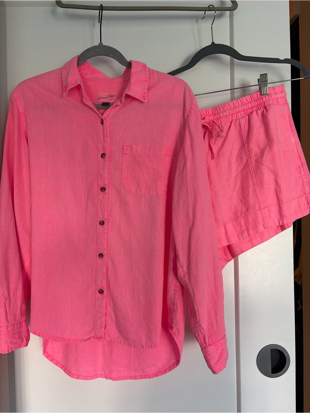 Universal Threads Linen Pink Button-Up Shirt & Short Set